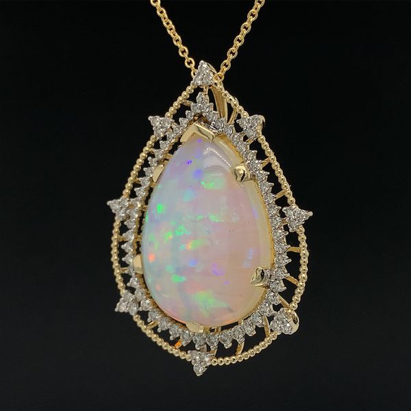 Large Pear Shape Ethiopian Opal And Diamond Pendant Image 2 Geralds Jewelry Oak Harbor, WA