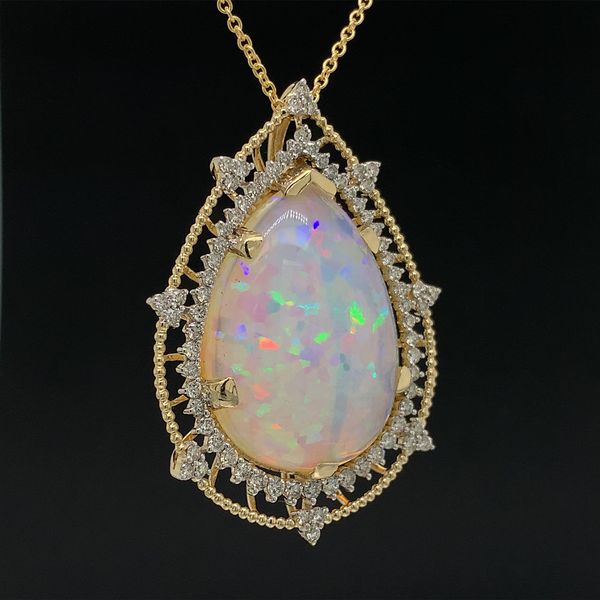 Large Pear Shape Ethiopian Opal And Diamond Pendant Image 3 Geralds Jewelry Oak Harbor, WA