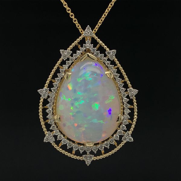 Large Pear Shape Ethiopian Opal And Diamond Pendant Geralds Jewelry Oak Harbor, WA