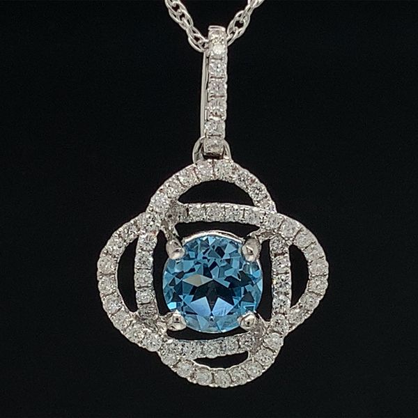 Swiss Blue Topaz And Intertwined Diamond Halo Pendant Geralds Jewelry Oak Harbor, WA