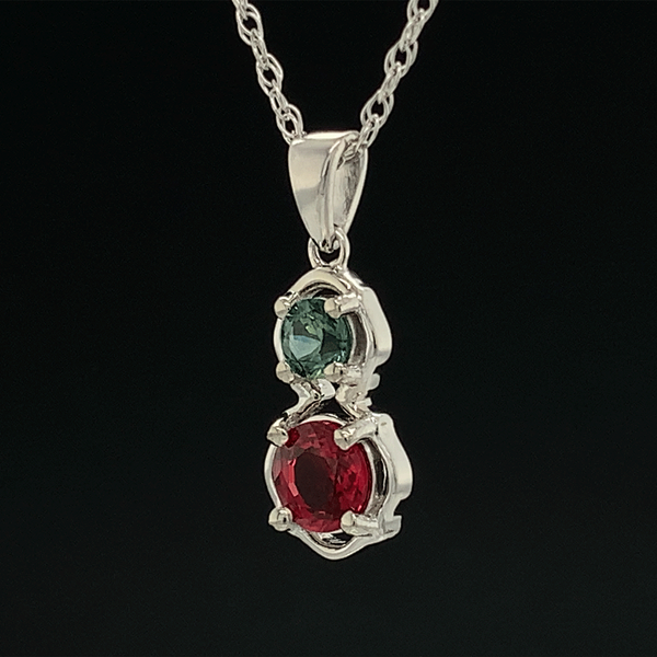 Two Stone Montana Sapphire and Fire Ruby Pendant in White Gold Image 2 Geralds Jewelry Oak Harbor, WA
