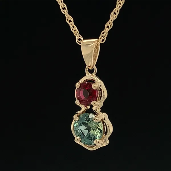 Two Stone Montana Sapphire and Fire Ruby Pendant in Yellow Gold Image 2 Geralds Jewelry Oak Harbor, WA