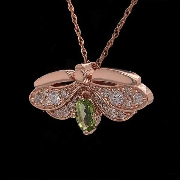 Custom Peridot and Diamond Firefly Pendant Image 2 Geralds Jewelry Oak Harbor, WA