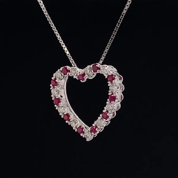 White Gold Ruby And Diamond Heart Pendant Image 2 Geralds Jewelry Oak Harbor, WA