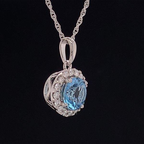 Aquamarine And Diamond Halo Pendant Image 3 Geralds Jewelry Oak Harbor, WA