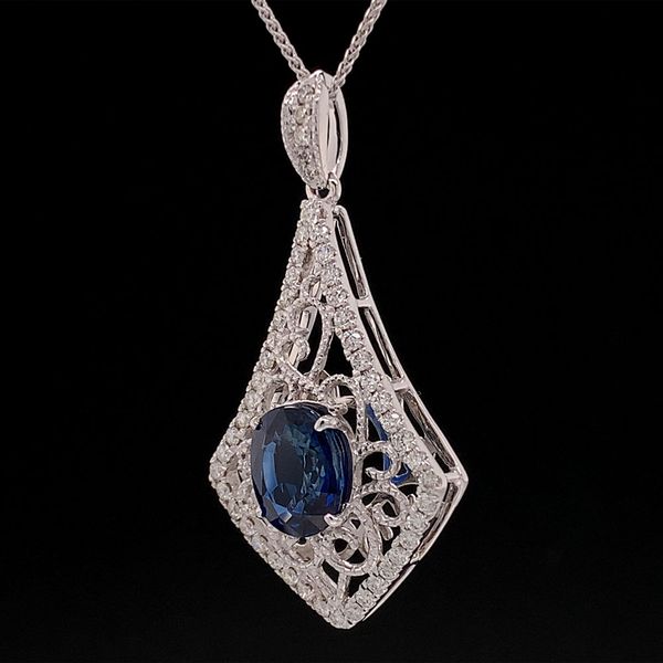 Sapphire And Diamond Pendant With Filigree Image 2 Geralds Jewelry Oak Harbor, WA