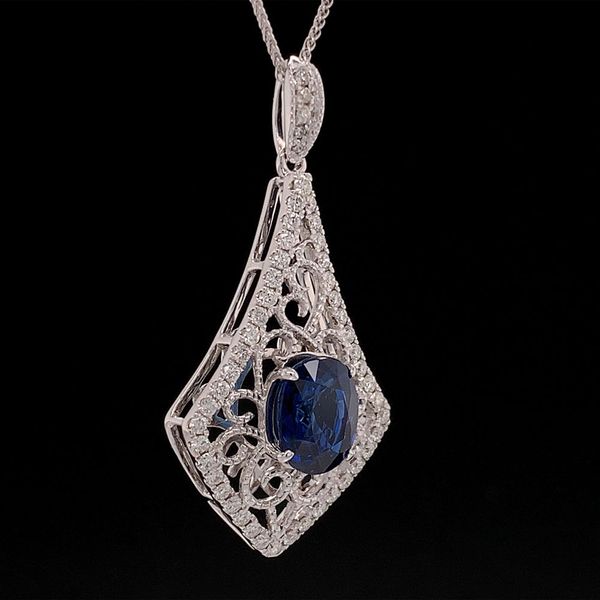 Sapphire And Diamond Pendant With Filigree Image 3 Geralds Jewelry Oak Harbor, WA