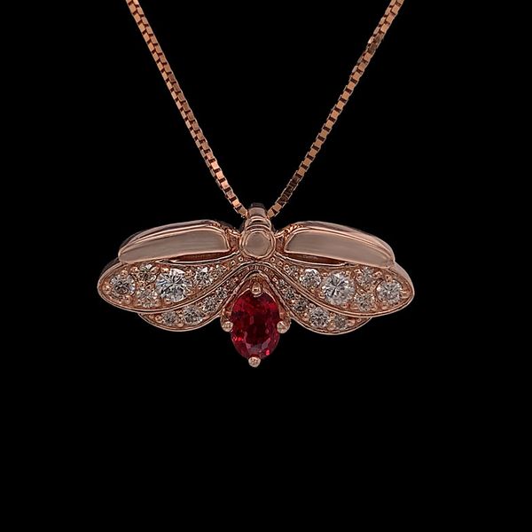 Custom Fire Ruby and Diamond Firefly Pendant Geralds Jewelry Oak Harbor, WA