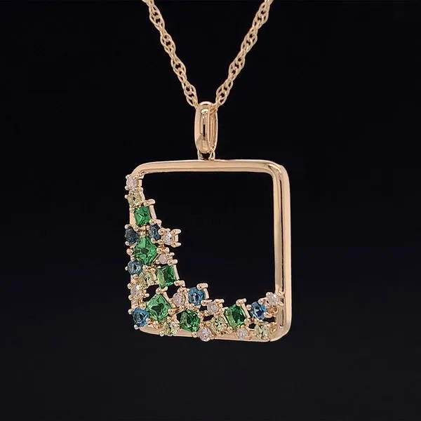 Square Diamond and Gemstone Pendant Image 2 Geralds Jewelry Oak Harbor, WA