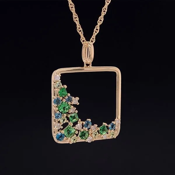 Square Diamond and Gemstone Pendant Image 3 Geralds Jewelry Oak Harbor, WA
