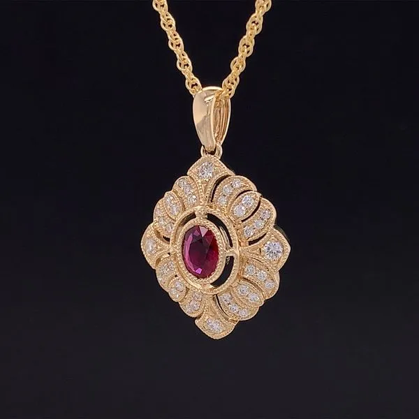 Vintage Inspired Ruby And Diamond Pendant Image 2 Geralds Jewelry Oak Harbor, WA