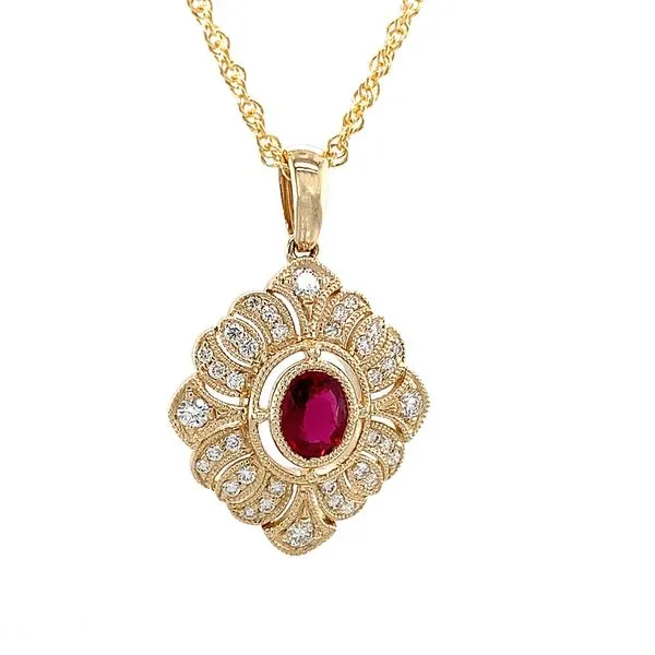 Vintage Inspired Ruby And Diamond Pendant Image 3 Geralds Jewelry Oak Harbor, WA