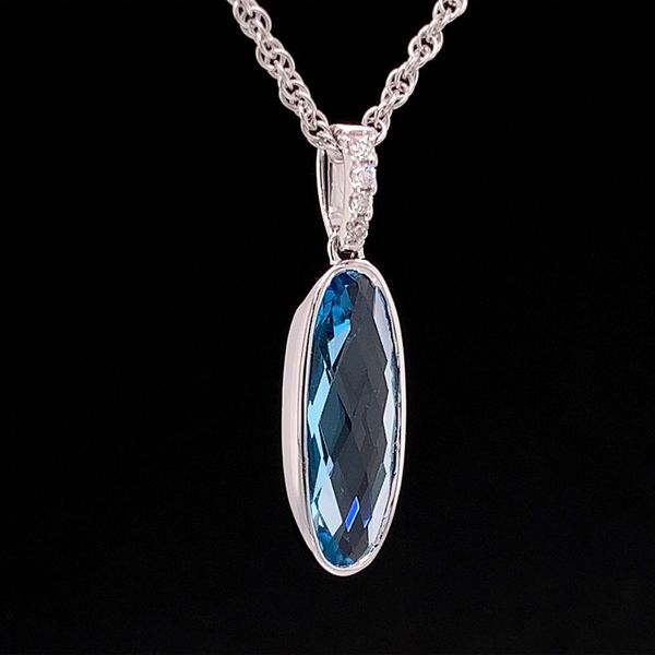 Fantasy Cut Swiss Blue Topaz And Diamond Pendant Image 2 Geralds Jewelry Oak Harbor, WA