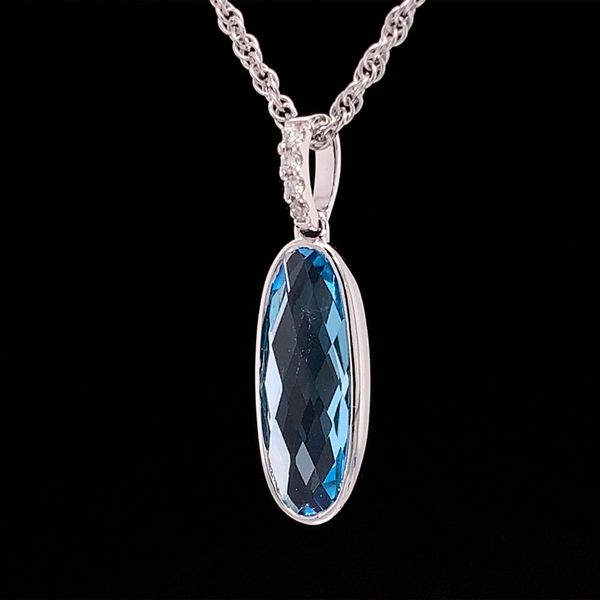 Fantasy Cut Swiss Blue Topaz And Diamond Pendant Image 3 Geralds Jewelry Oak Harbor, WA