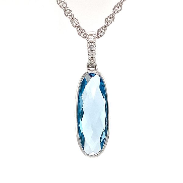 Fantasy Cut Swiss Blue Topaz And Diamond Pendant Image 4 Geralds Jewelry Oak Harbor, WA