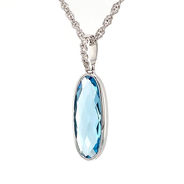 Fantasy Cut Swiss Blue Topaz And Diamond Pendant Image 5 Geralds Jewelry Oak Harbor, WA