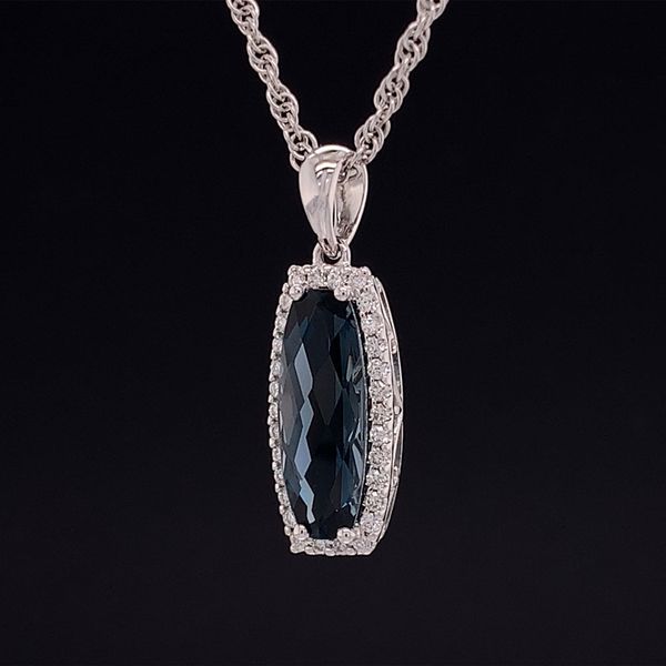Fantasy Cut London Blue Topaz And Diamond Halo Pendant Image 2 Geralds Jewelry Oak Harbor, WA