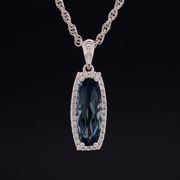 Fantasy Cut London Blue Topaz And Diamond Halo Pendant Geralds Jewelry Oak Harbor, WA
