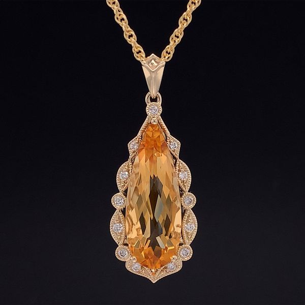 Fantasy Cut Citrine And Scalloped Diamond Pendant Geralds Jewelry Oak Harbor, WA