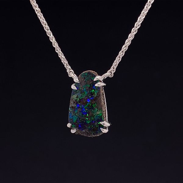 Sterling Silver Australian Boulder Opal Station Necklace Image 2 Geralds Jewelry Oak Harbor, WA