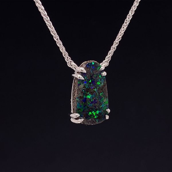 Sterling Silver Australian Boulder Opal Station Necklace Image 3 Geralds Jewelry Oak Harbor, WA