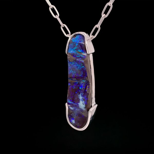 Sterling Silver Elongated Australian Boulder Opal Station Necklace Image 2 Geralds Jewelry Oak Harbor, WA
