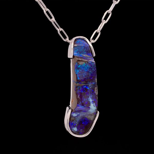 Sterling Silver Elongated Australian Boulder Opal Station Necklace Image 3 Geralds Jewelry Oak Harbor, WA