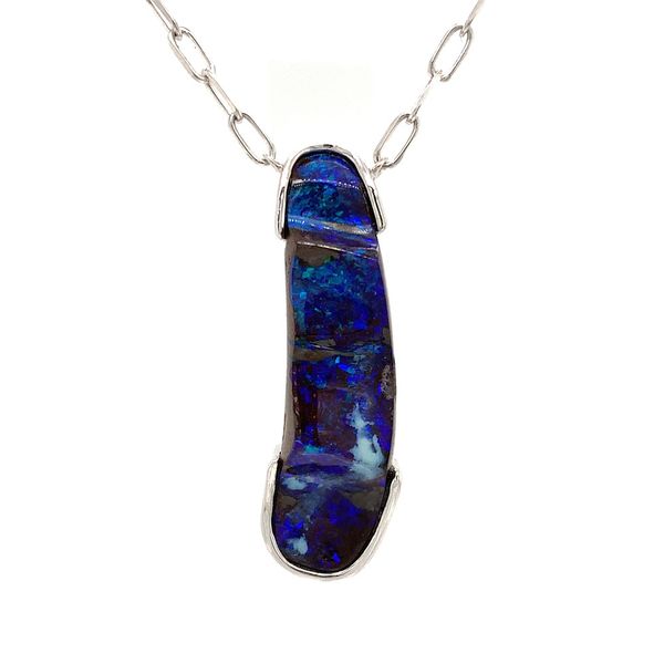 Sterling Silver Elongated Australian Boulder Opal Station Necklace Image 4 Geralds Jewelry Oak Harbor, WA