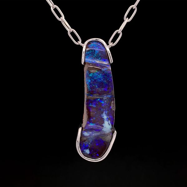 Sterling Silver Elongated Australian Boulder Opal Station Necklace Geralds Jewelry Oak Harbor, WA