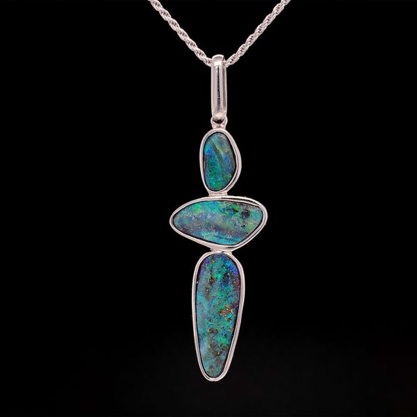 Silver Australian Boulder Opal Stacked Freeform Trio Pendant Geralds Jewelry Oak Harbor, WA