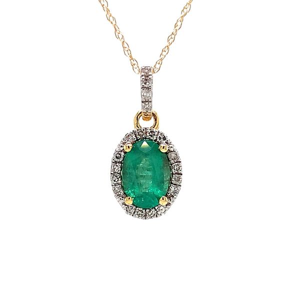 Oval Emerald And Diamond Halo Pendant Image 4 Geralds Jewelry Oak Harbor, WA