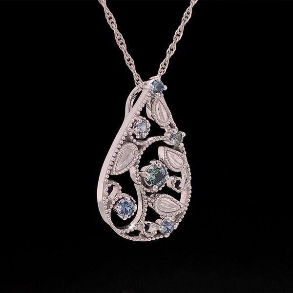 Montana Sapphire Filigree White Gold Pendant Image 3 Geralds Jewelry Oak Harbor, WA