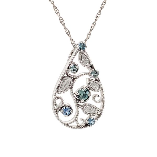 Montana Sapphire Filigree White Gold Pendant Image 5 Geralds Jewelry Oak Harbor, WA