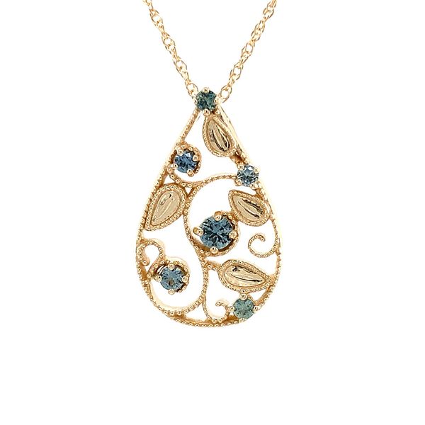 Montana Sapphire Filigree Yellow Gold Pendant Image 4 Geralds Jewelry Oak Harbor, WA