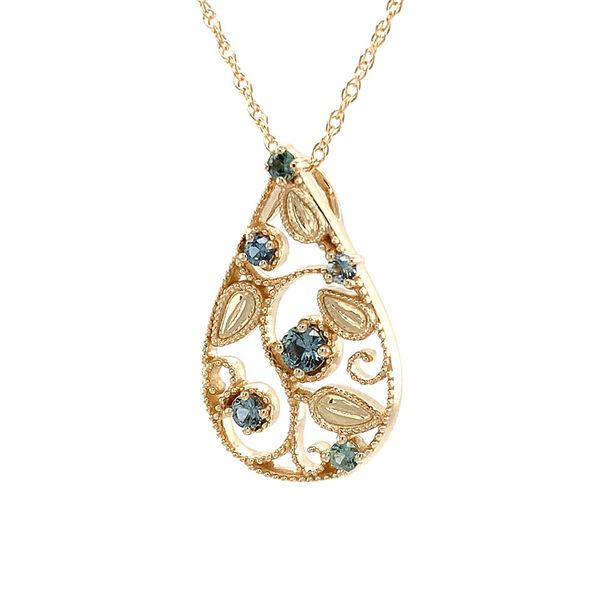 Montana Sapphire Filigree Yellow Gold Pendant Image 5 Geralds Jewelry Oak Harbor, WA