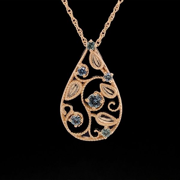 Montana Sapphire Filigree Yellow Gold Pendant Geralds Jewelry Oak Harbor, WA