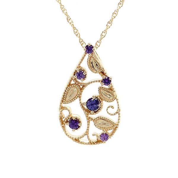 Rare Purple Yogo Sapphire Filigree Yellow Gold Pendant Image 4 Geralds Jewelry Oak Harbor, WA