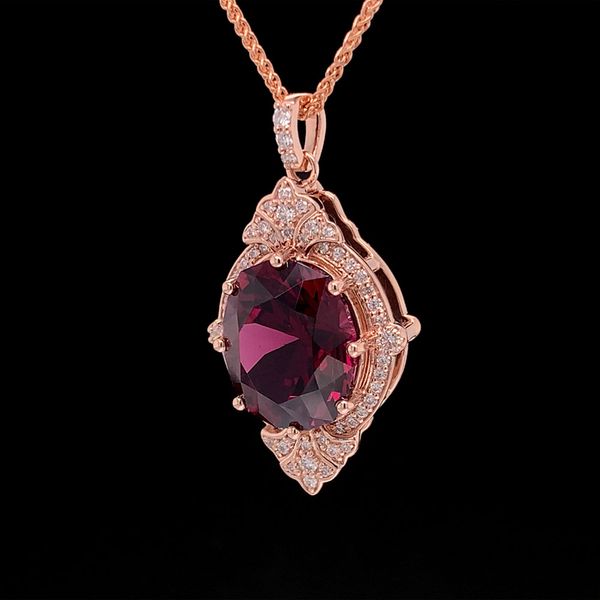 Custom Rhodolite Garnet And Diamond Vintage Inspired Pendant Image 2 Geralds Jewelry Oak Harbor, WA