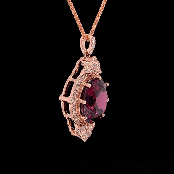 Custom Rhodolite Garnet And Diamond Vintage Inspired Pendant Image 3 Geralds Jewelry Oak Harbor, WA