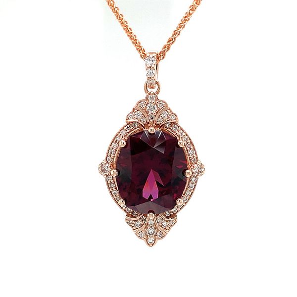 Custom Rhodolite Garnet And Diamond Vintage Inspired Pendant Image 4 Geralds Jewelry Oak Harbor, WA