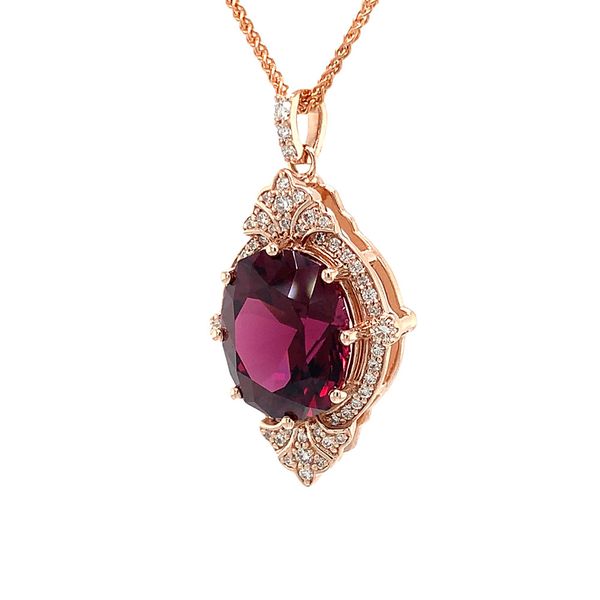 Custom Rhodolite Garnet And Diamond Vintage Inspired Pendant Image 5 Geralds Jewelry Oak Harbor, WA