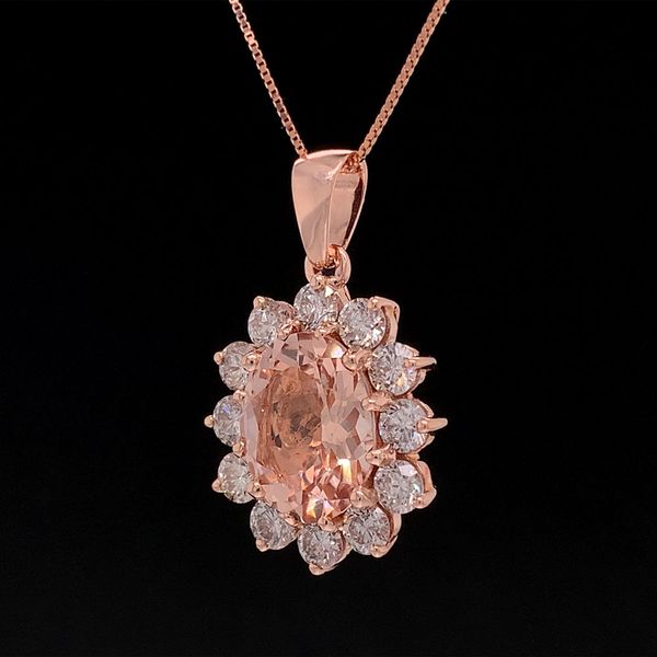 Oval Morganite And Diamond Halo Pendant Image 2 Geralds Jewelry Oak Harbor, WA