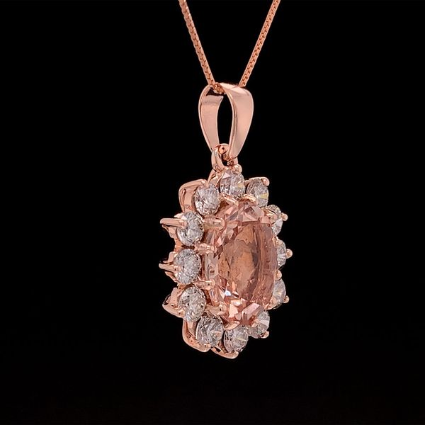 Oval Morganite And Diamond Halo Pendant Image 3 Geralds Jewelry Oak Harbor, WA