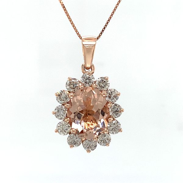 Oval Morganite And Diamond Halo Pendant Image 4 Geralds Jewelry Oak Harbor, WA