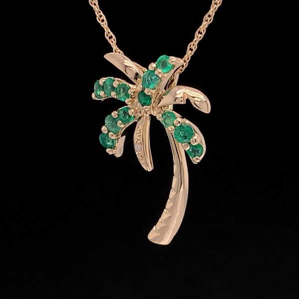 Emerald and Diamond Palm Tree Pendant in Yellow Gold Image 2 Geralds Jewelry Oak Harbor, WA