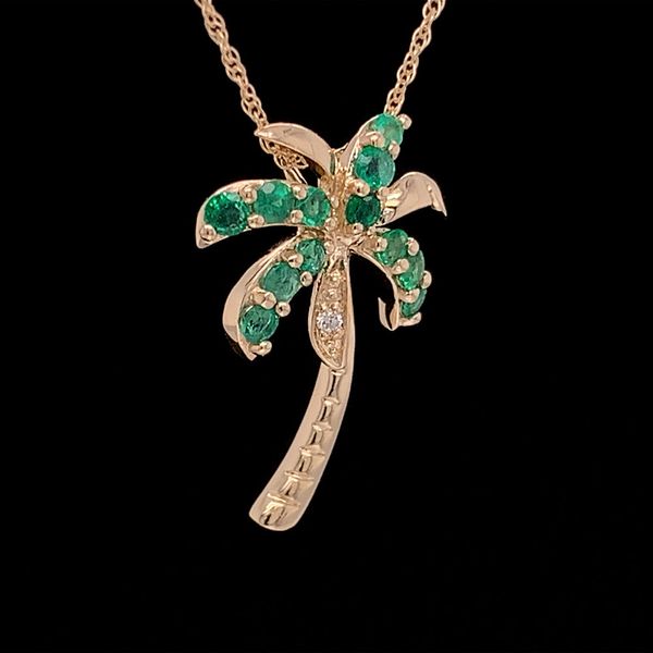 Emerald and Diamond Palm Tree Pendant in Yellow Gold Image 3 Geralds Jewelry Oak Harbor, WA