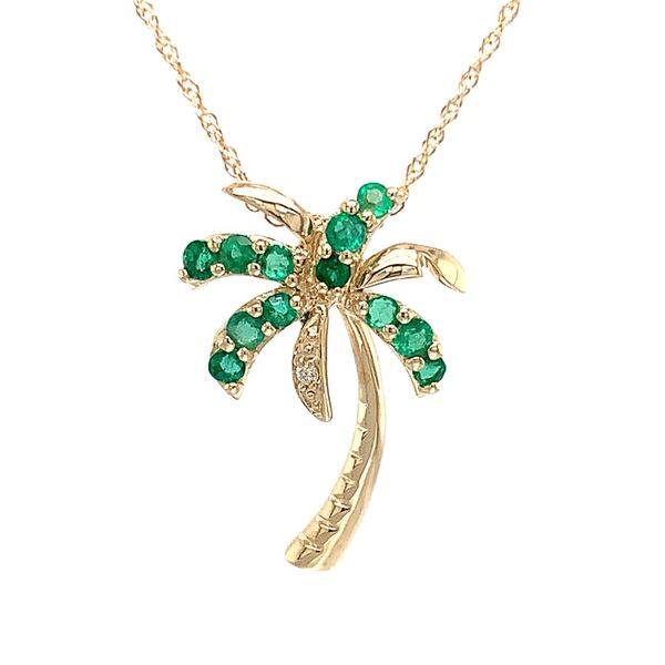 Emerald and Diamond Palm Tree Pendant in Yellow Gold Image 4 Geralds Jewelry Oak Harbor, WA