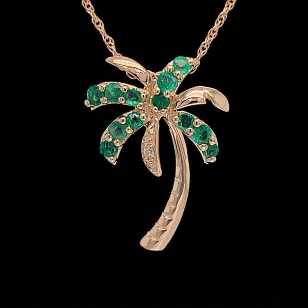 Emerald and Diamond Palm Tree Pendant in Yellow Gold Geralds Jewelry Oak Harbor, WA