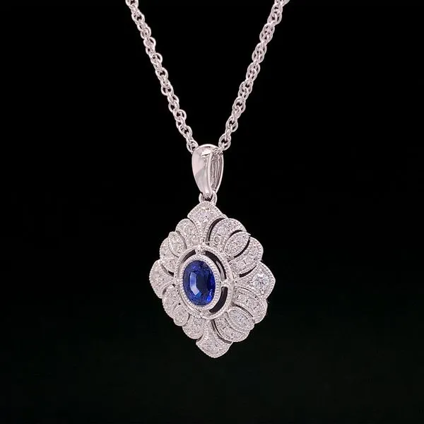 Vintage Inspired Sapphire And Diamond Pendant Image 2 Geralds Jewelry Oak Harbor, WA