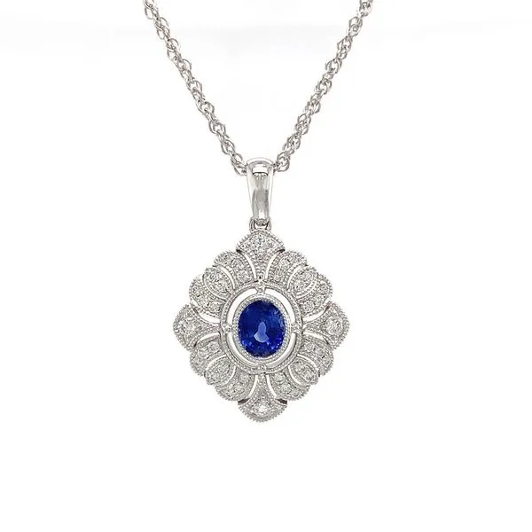 Vintage Inspired Sapphire And Diamond Pendant Image 4 Geralds Jewelry Oak Harbor, WA